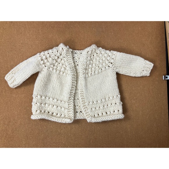 Handmade Cream Knit Baby Cardigan Sweater Textured Purl Stitches Long Sleeve - Picture 1 of 5